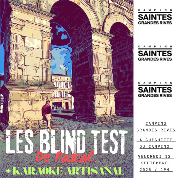 <!-- wp:paragraph -->
<p>Vendredi 12 septembre : Guinguette du Camping " Grandes Rives" à Saintes</p>
<!-- /wp:paragraph -->
